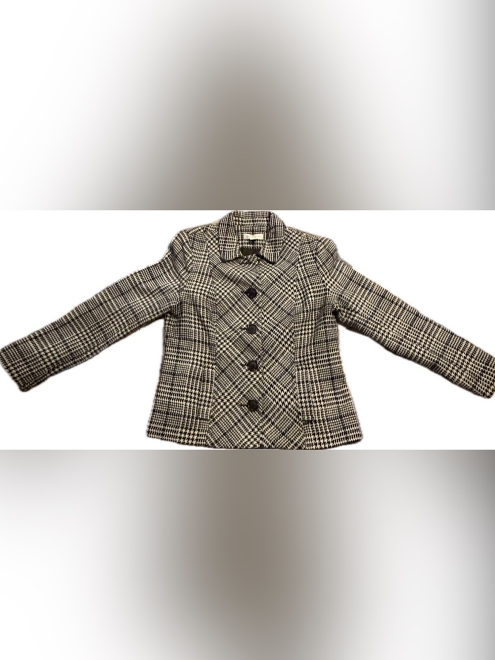 Christopher & Banks Womens Houndstooth Mid-Length Jacket Black/White/Navy Size M